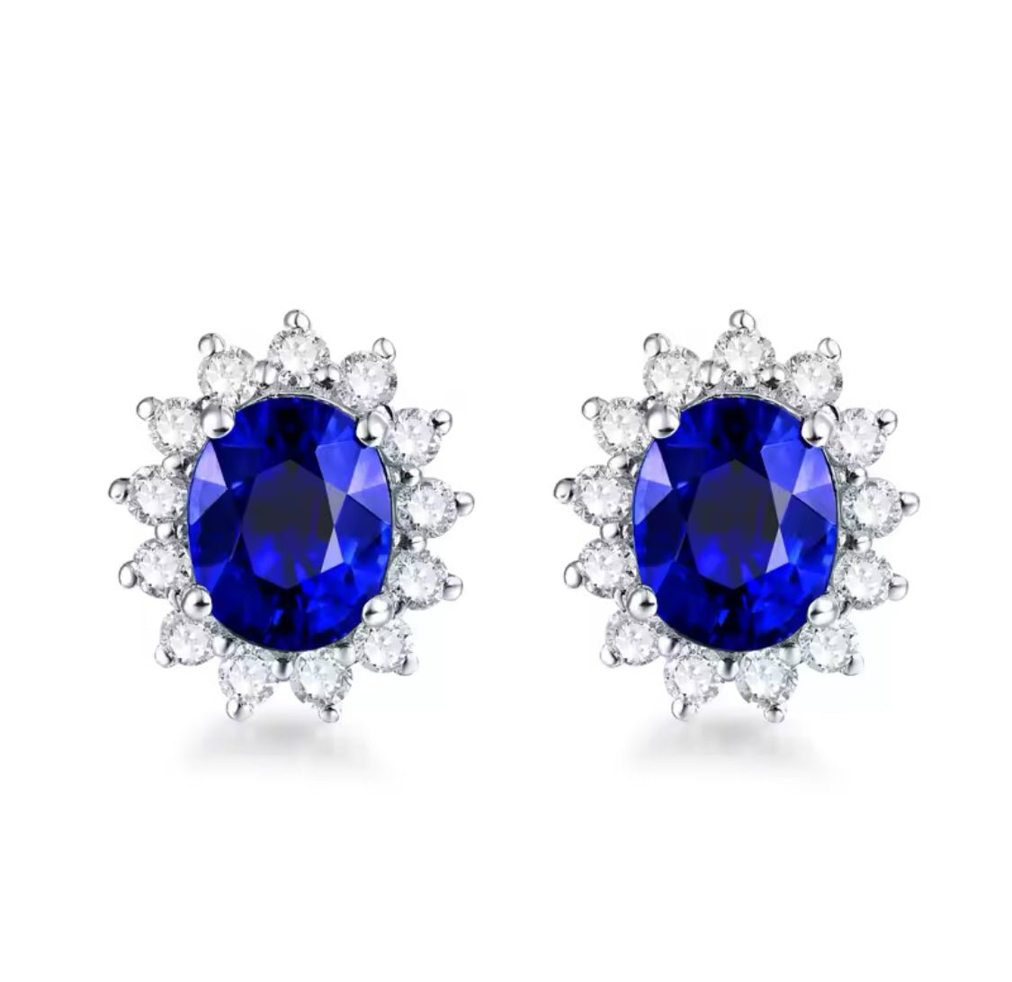 14K White Gold 1.70 ct Sapphire Earrings with Diamond