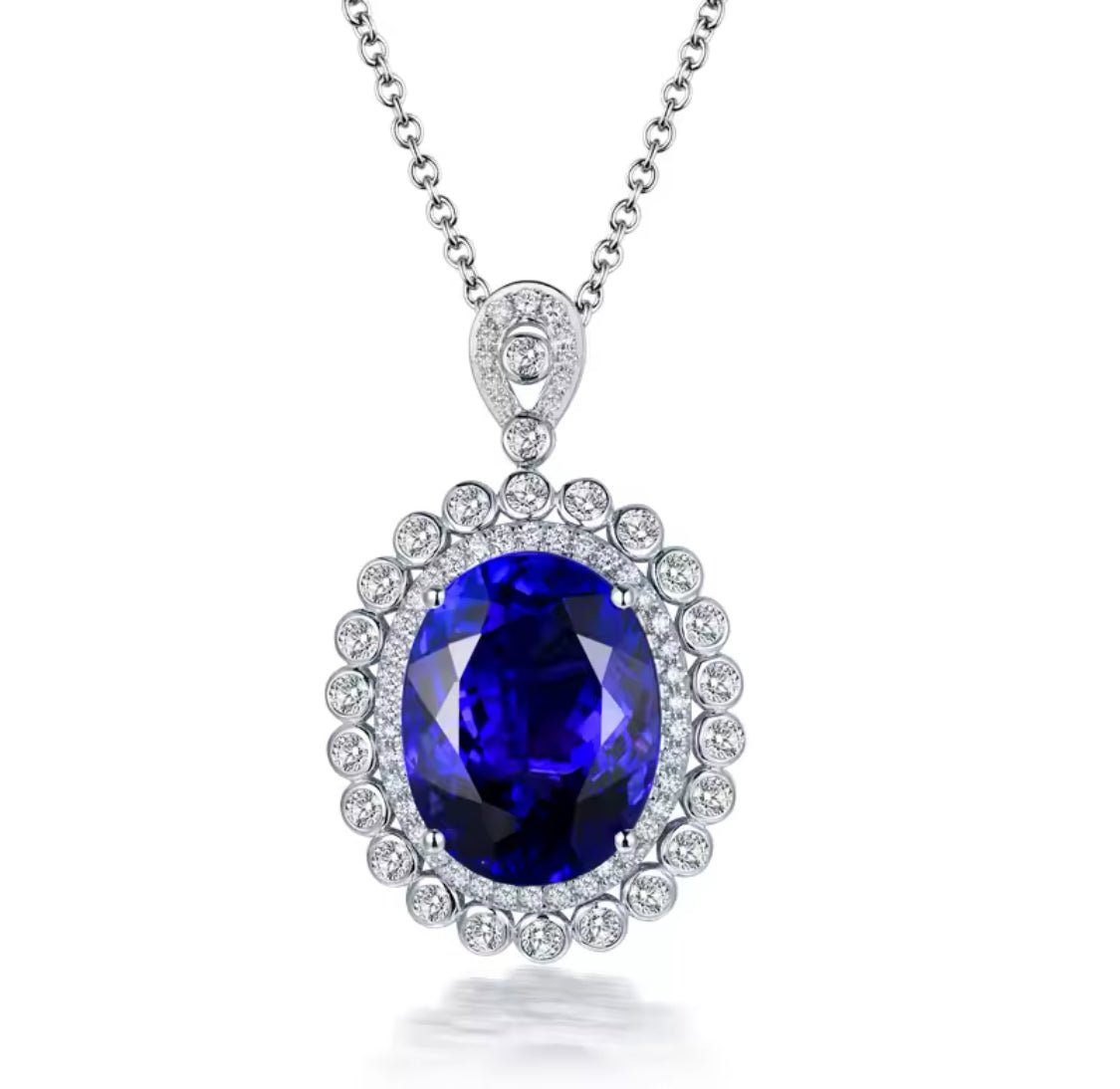 18Kt White Gold 14.86 ct Tanzanite Ring / Pendant with Diamonds (Unisex)
