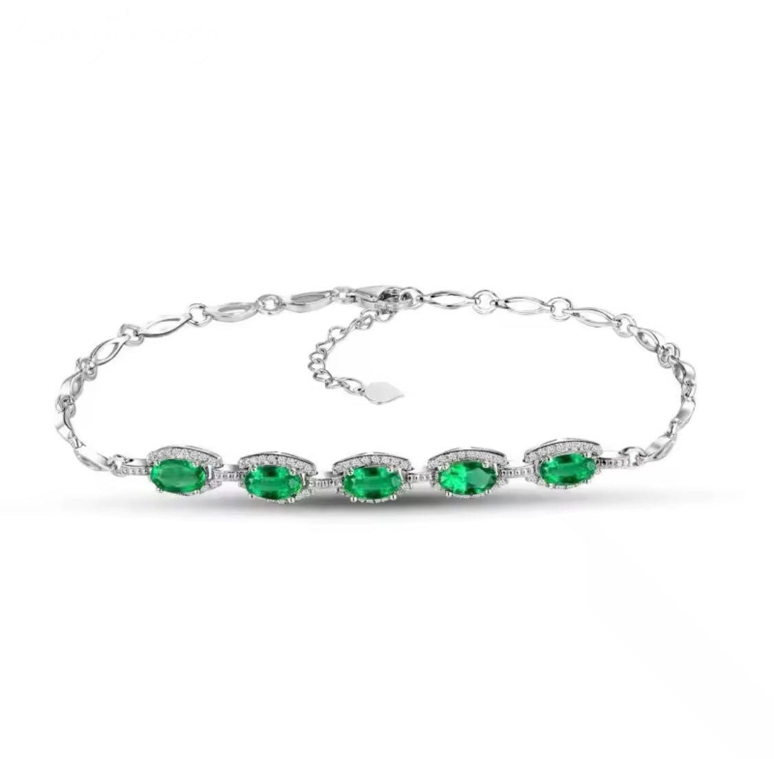 18Kt White Gold 2.18 ct Emerald Bracelet with Diamonds 0.24 ct