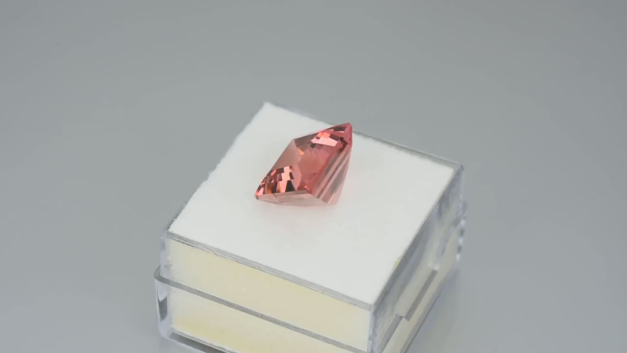 Natural orangey-pink tourmaline, 7.51 carats, fancy hexagon cut, untreated, from Rwanda