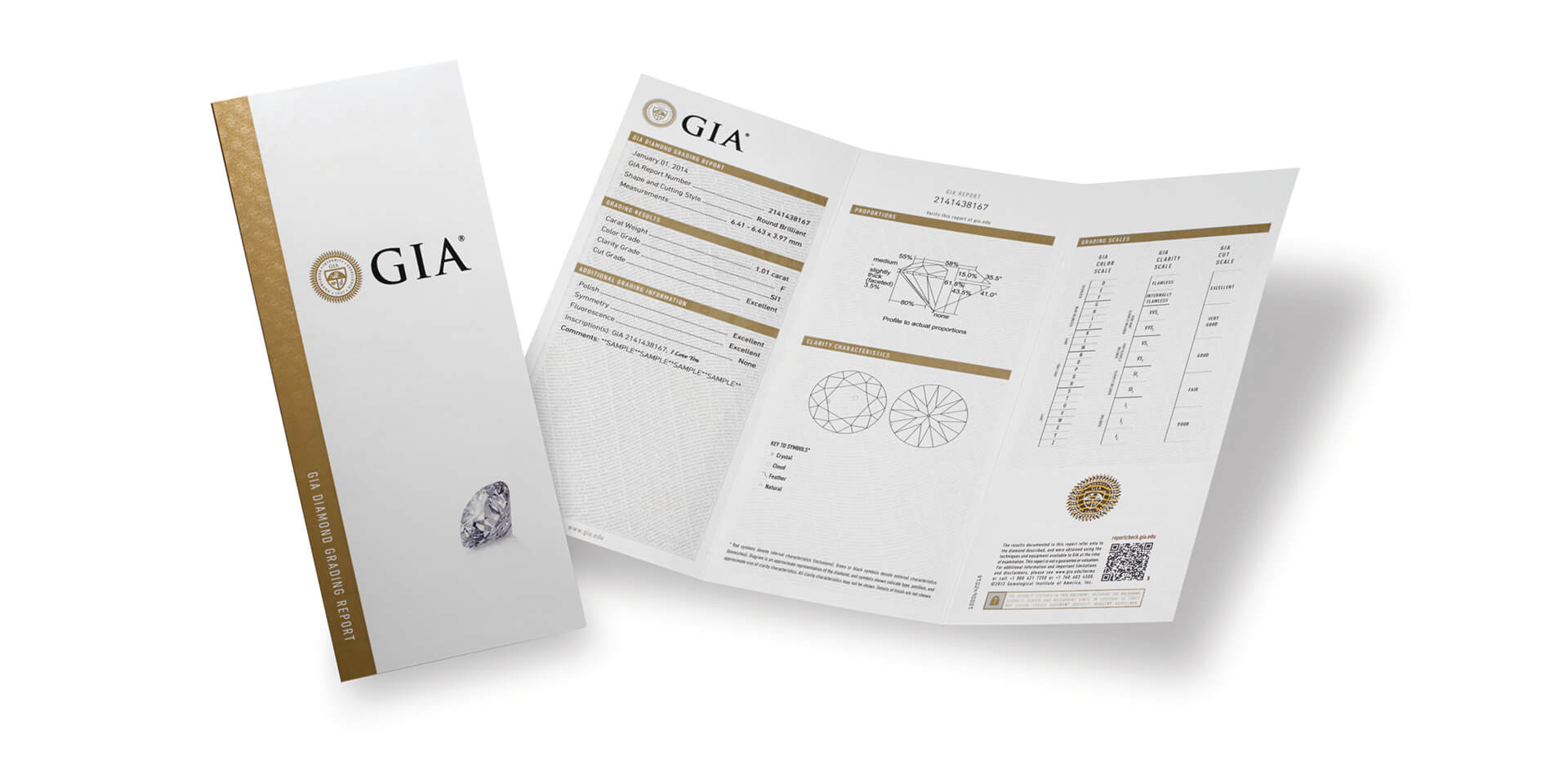 Example of an official GIA diamond grading report showing cut, color, clarity, and proportions.