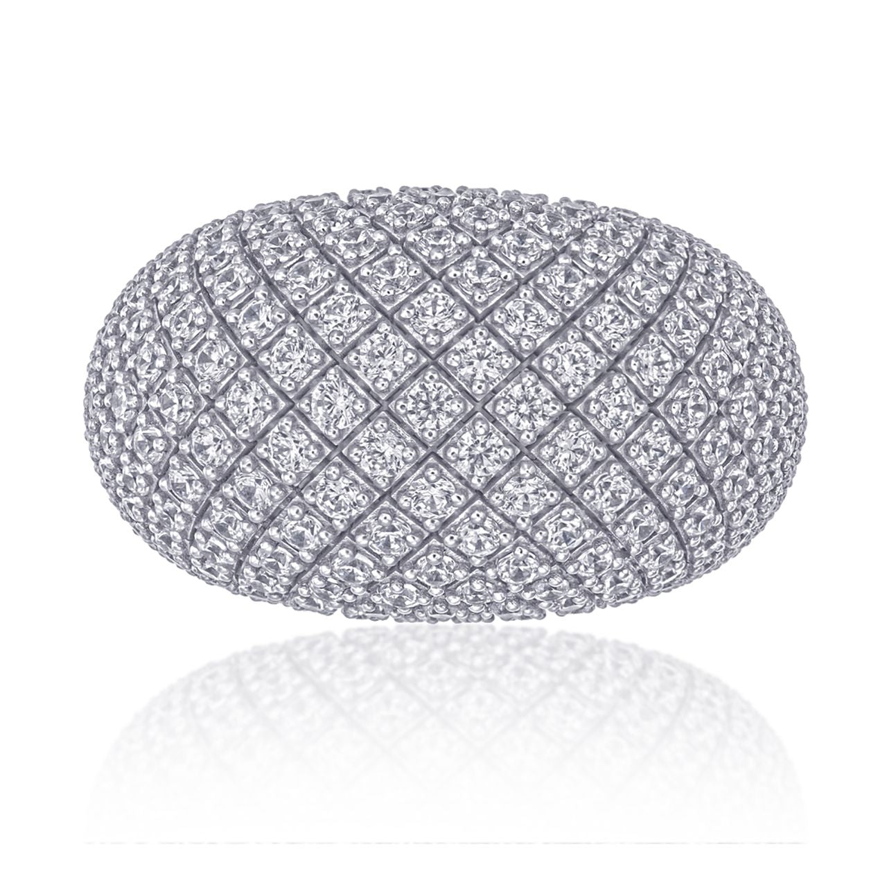 Iconic Pavé Diamond Dome Ring – 5.65 ct, 18K White Gold - Ring size 6.5