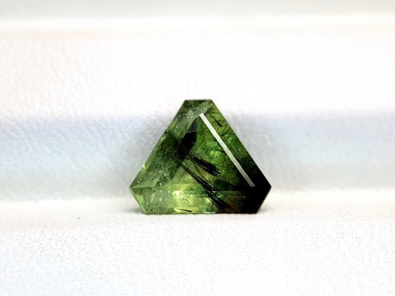 Natural Rutiled Peridot 2.85 ct – Green, Trillion Cut, Untreated