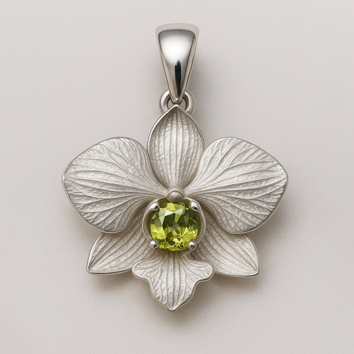 Orchid Pendant – Custom - Made in 18K Gold with Gemstone of Choice