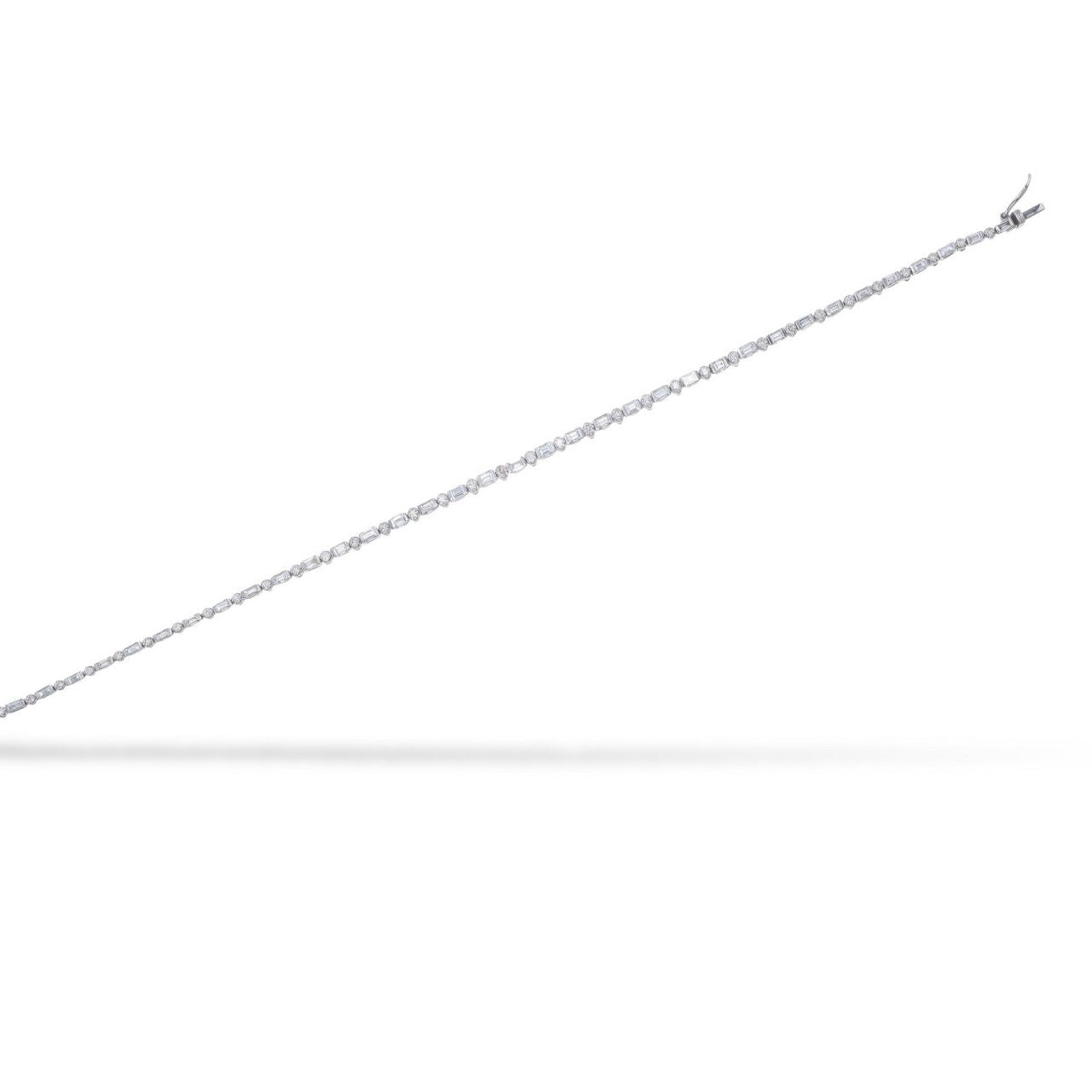 Round & Baguette Diamond Tennis Bracelet 1.5 ct – 18K White Gold
