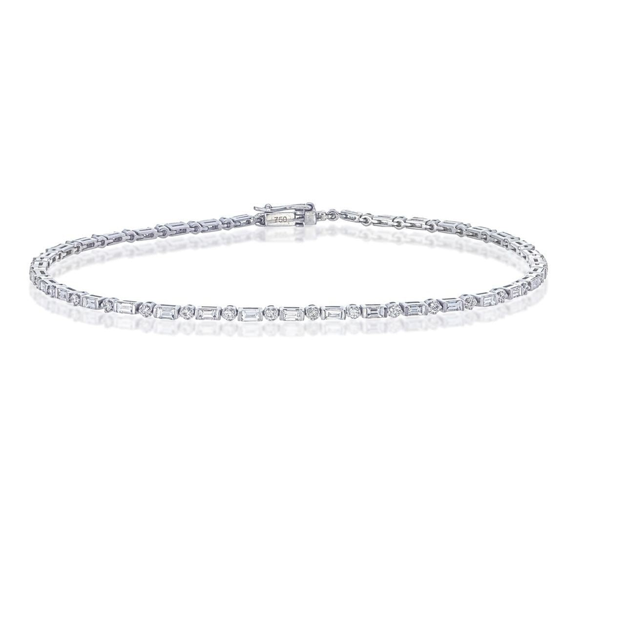 Round & Baguette Diamond Tennis Bracelet 1.5 ct – 18K White Gold