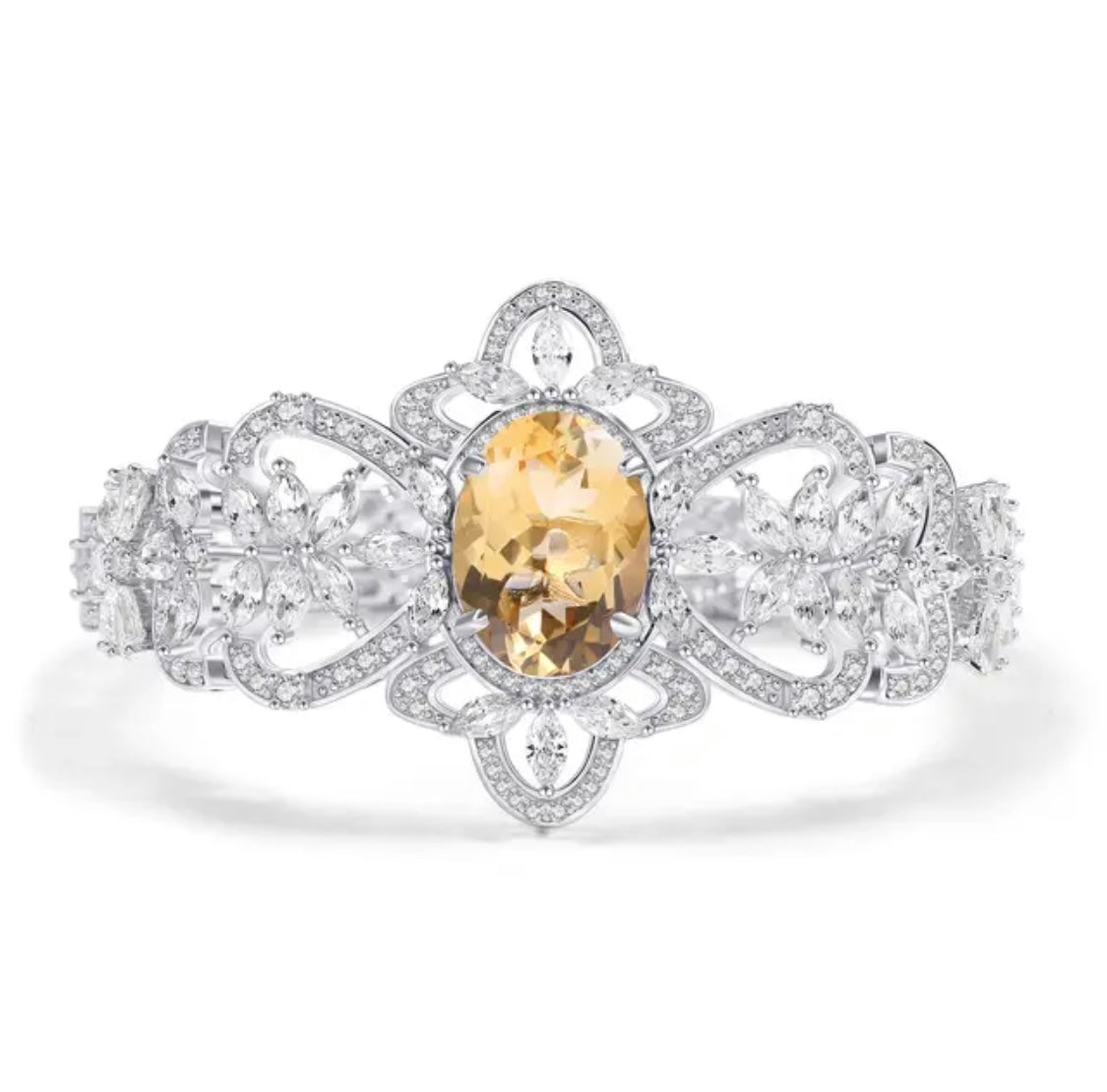 Silver Bracelet with Natural Citrine & Zirconia – Oval Cut, 925 Sterling