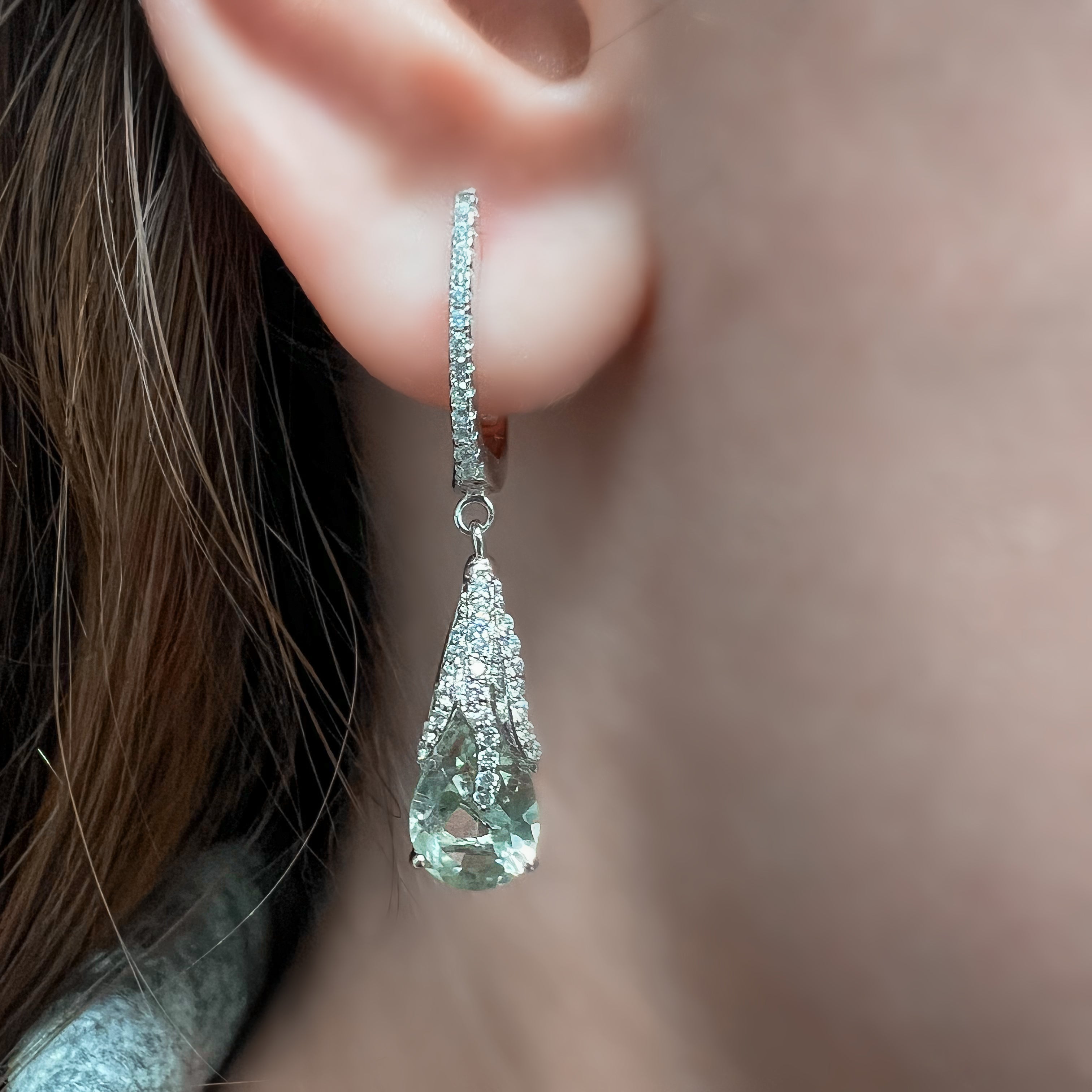 Silver Green Amethyst Earrings – Natural Prasiolite Gemstone Jewelry