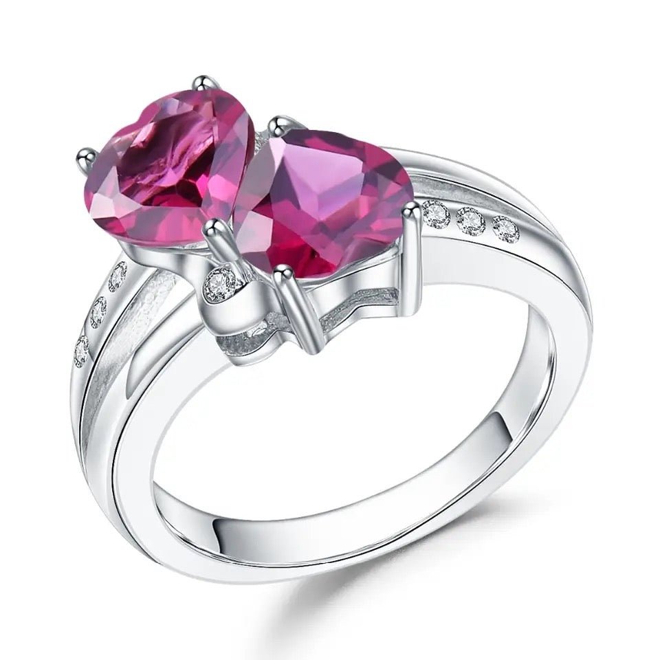 Silver Ring with Natural Rhodolite Garnet 2.94 ct – Heart Cut