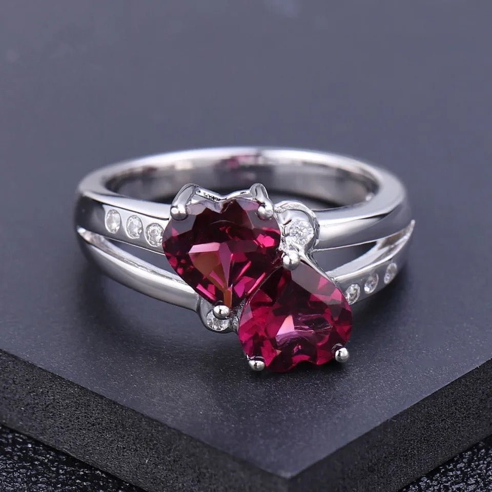 Silver Ring with Natural Rhodolite Garnet 2.94 ct – Heart Cut