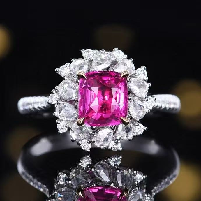 Unheated Pink Sapphire Ring 1.50 ct – 18K White Gold with Diamonds