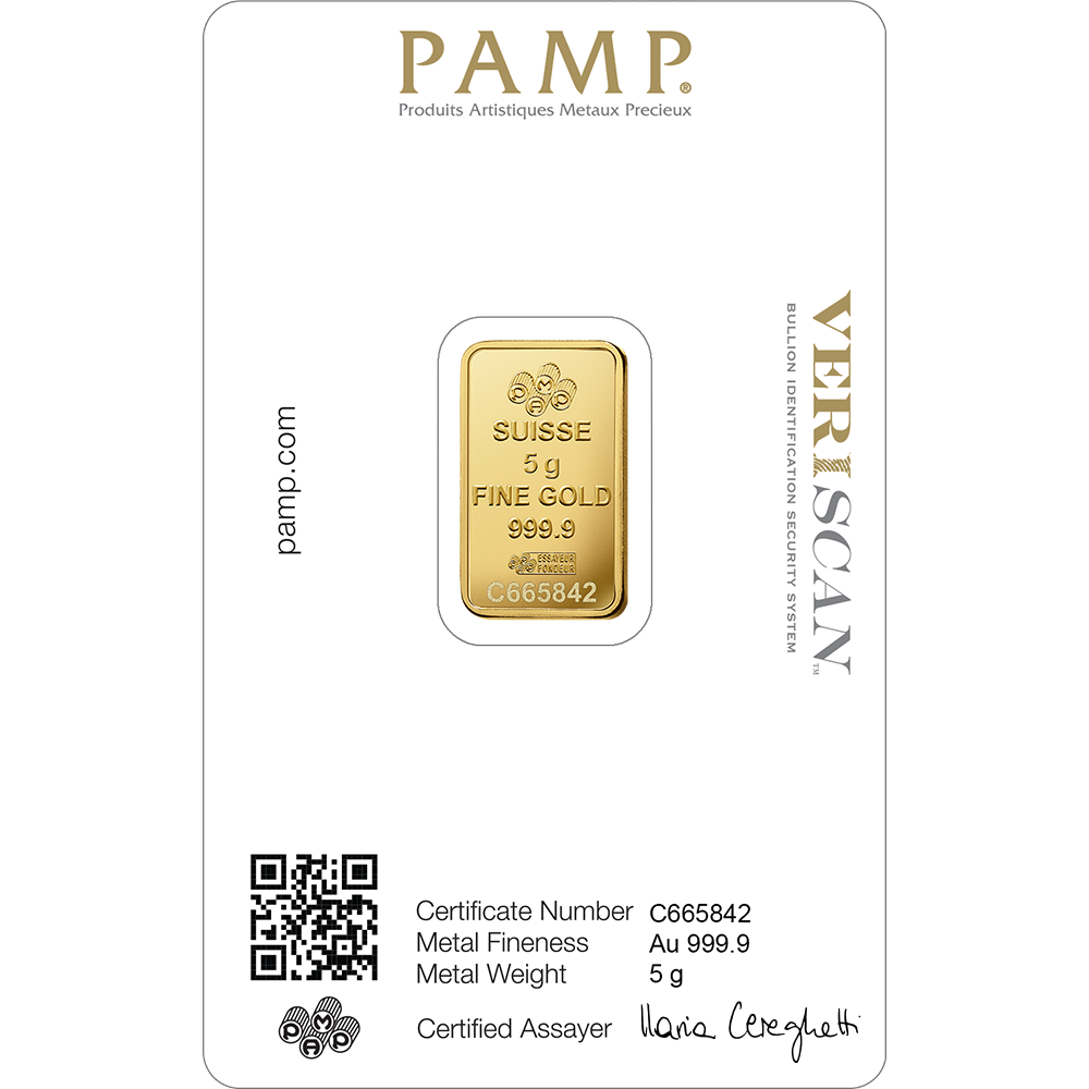 5 g Gold Minted Bar – PAMP Suisse (Lady Fortuna)